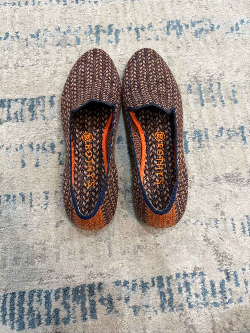 Rothy's Knit Slip-On Flats in Navy and Orange